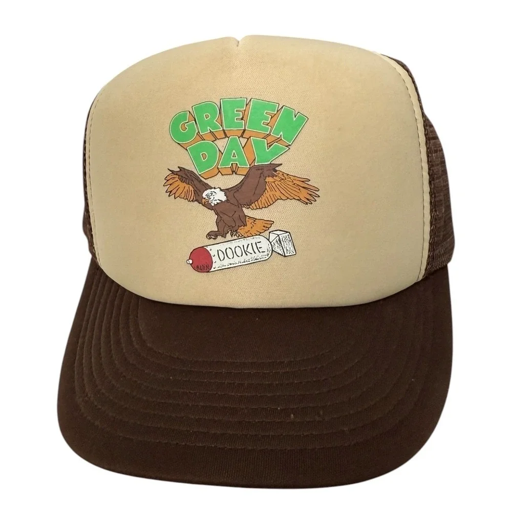 Green Day Dookie Eagle Trucker Hat Brown Tan Mesh Snapback One Size Cobra Tag